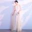 Chic / Belle Champagne Robe De Soirée 2018 Princesse Bustier 1/2 Manches Glitter Paillettes Longue Volants Robe De Ceremonie