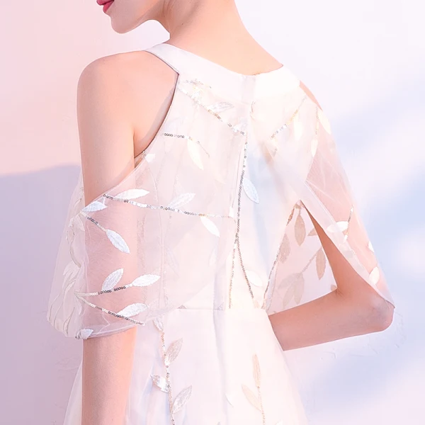 Chic / Belle Champagne Robe De Soirée 2018 Princesse Bustier 1/2 Manches Glitter Paillettes Longue Volants Robe De Ceremonie