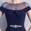 Chic / Belle Bleu Marine Transparentes Robe De Soirée 2018 Princesse Encolure Dégagée Manches Courtes Faux Diamant Ceinture Thé Longueur Volants Robe De Ceremonie