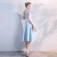 Elegant Sky Blue See-through Homecoming Graduation Dresses 2018 A-Line / Princess Scoop Neck Sleeveless Appliques Lace Pearl Tea-length Ruffle Backless