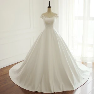 Modest Simple White See Through Wedding Dresses 2018 A Line Princess Scoop Neck Cap Sleeves Beading Sequins Chapel Train Ruffle