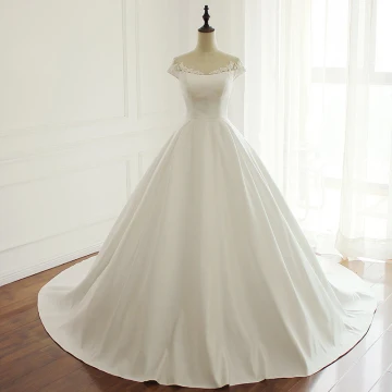 Simple Blanche Transparentes Robe De Mariée 2018 Princesse Encolure Dégagée Mancherons Perlage Paillettes Chapel Train Volants