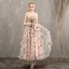 Flower Fairy Pearl Pink Prom Dresses 2018 A-Line / Princess See-through Scoop Neck Sleeveless Appliques Flower Tea-length Ruffle Backless Formal Dresses