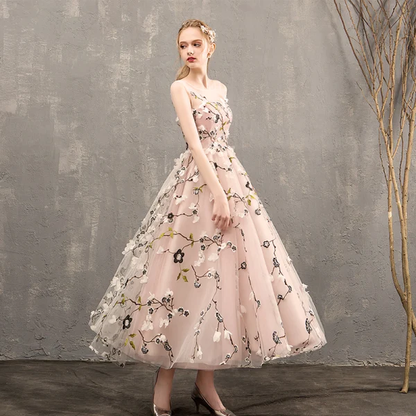 Pink Prom A Line Prom Dresses 2018 Flower Fairy Pearl Pink Prom Dresses  2018 A-Line Princess See