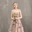 Flower Fairy Pearl Pink Prom Dresses 2018 A-Line / Princess See-through Scoop Neck Sleeveless Appliques Flower Tea-length Ruffle Backless Formal Dresses