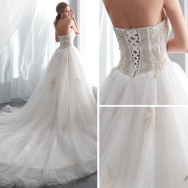 Fine Elfenben Brudekjoler 2018 Prinsesse Kjæreste Uten Ermer Ryggløse Appliques Blonder Beading Cathedral Train Buste