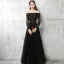 Chic / Beautiful Black Evening Dresses  2017 A-Line / Princess Off-The-Shoulder Long Sleeve Appliques Lace Pearl Floor-Length / Long Pierced Backless Formal Dresses