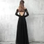 Chic / Beautiful Black Evening Dresses  2017 A-Line / Princess Off-The-Shoulder Long Sleeve Appliques Lace Pearl Floor-Length / Long Pierced Backless Formal Dresses