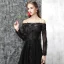Chic / Beautiful Black Evening Dresses  2017 A-Line / Princess Off-The-Shoulder Long Sleeve Appliques Lace Pearl Floor-Length / Long Pierced Backless Formal Dresses
