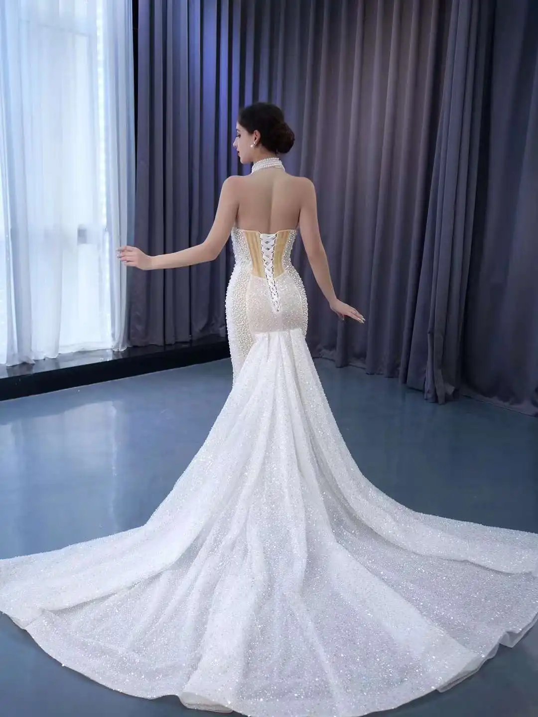 slim fit dress slacks ASHLEYlauren 11598 Off Shoulder Pearl Beaded Gown 12 / Silver