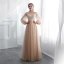 Élégant Champagne Transparentes Robe De Soirée 2018 Princesse Encolure Carrée Manches Longues Appliques En Dentelle Longue Volants Robe De Ceremonie