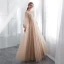 Élégant Champagne Transparentes Robe De Soirée 2018 Princesse Encolure Carrée Manches Longues Appliques En Dentelle Longue Volants Robe De Ceremonie