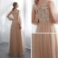 Élégant Champagne Transparentes Robe De Soirée 2018 Princesse Encolure Carrée Manches Longues Appliques En Dentelle Longue Volants Robe De Ceremonie