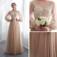 Élégant Champagne Transparentes Robe De Soirée 2018 Princesse Encolure Carrée Manches Longues Appliques En Dentelle Longue Volants Robe De Ceremonie