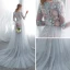 Illusion Himmelsblå Aftonklänningar 2018 Slida / Fit Urringning Långärmad Appliqués Pierced Spets Chapel Train Formella Klänningar