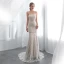 Chic / Belle Champagne Robe De Soirée 2018 Trompette / Sirène Bustier Sans Manches Appliques En Dentelle Tribunal Train Volants Dos Nu Robe De Ceremonie