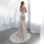Chic / Belle Champagne Robe De Soirée 2018 Trompette / Sirène Bustier Sans Manches Appliques En Dentelle Tribunal Train Volants Dos Nu Robe De Ceremonie