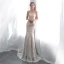 Chic / Belle Champagne Robe De Soirée 2018 Trompette / Sirène Bustier Sans Manches Appliques En Dentelle Tribunal Train Volants Dos Nu Robe De Ceremonie