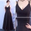 Sexy Schwarz Ballkleider 2018 Empire V-Ausschnitt Spaghettiträger Ärmellos Knöchellänge Rüschen Rückenfreies Festliche Kleider