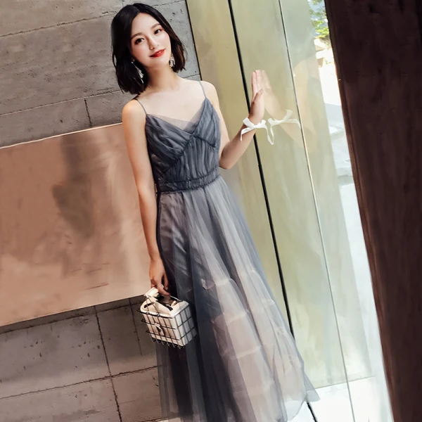 Modest / Simple Dark Green Summer Homecoming Graduation Dresses 2018 A-Line / Princess Spaghetti Straps Sleeveless Tea-length Ruffle Backless Formal Dresses