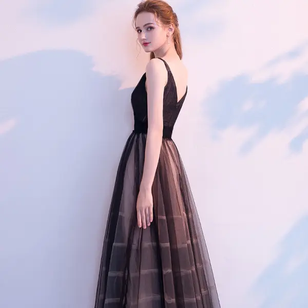 Modest / Simple Dark Green Summer Homecoming Graduation Dresses 2018 A-Line / Princess Spaghetti Straps Sleeveless Tea-length Ruffle Backless Formal