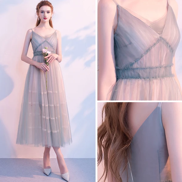 Modest / Simple Dark Green Summer Homecoming Graduation Dresses 2018 A-Line / Princess Spaghetti Straps Sleeveless Tea-length Ruffle Backless Formal Dresses