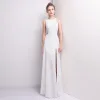 Modest / Simple White Evening Dresses  2018 Trumpet / Mermaid Scoop Neck Sleeveless Floor-Length / Long Split Front Formal Dresses