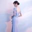 Chic / Belle Bleu Ciel Transparentes Robe De Soirée 2018 Trompette / Sirène Encolure Dégagée Manches Courtes Appliques En Dentelle Paillettes Longue Fendue devant Dos Nu Robe De Ceremonie