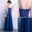 Bling Bling Royal Blue Starry Sky Evening Dresses  2018 A-Line / Princess Shoulders Beading Sleeveless Glitter Tulle Floor-Length / Long Ruffle Backless Formal Dresses