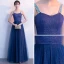 Bling Bling Royal Blue Starry Sky Evening Dresses  2018 A-Line / Princess Shoulders Beading Sleeveless Glitter Tulle Floor-Length / Long Ruffle Backless Formal Dresses