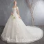 Prisvärd Elfenben Bröllopsklänningar 2018 Prinsessa Av Axeln Korta ärm Halterneck Glittriga / Glitter Tyll Appliqués Spets Beading Tassel Pärla Cathedral Train Ruffle