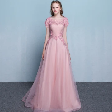 Élégant Rose Bonbon Transparentes Robe De Soirée 2018 Princesse Encolure Dégagée Manches Courtes Appliques Fleur Perlage Tribunal Train Volants Dos Nu Robe De Ceremonie