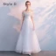 Chic / Beautiful White Bridesmaid Dresses 2018 A-Line / Princess Off-The-Shoulder Short Sleeve Appliques Lace Bow Sash Ruffle Backless Wedding Party Dresses