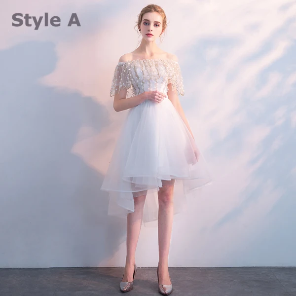 Chic / Beautiful White Bridesmaid Dresses 2018 A-Line / Princess Off-The-Shoulder Short Sleeve Appliques Lace Bow Sash Ruffle Backless Wedding Party Dresses