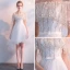 Chic / Beautiful White Bridesmaid Dresses 2018 A-Line / Princess Off-The-Shoulder Short Sleeve Appliques Lace Bow Sash Ruffle Backless Wedding Party Dresses