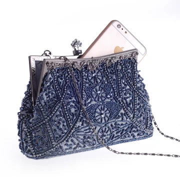 Modern Fashion Navy Blue Beading Pearl Metal Clutch Bags 2018