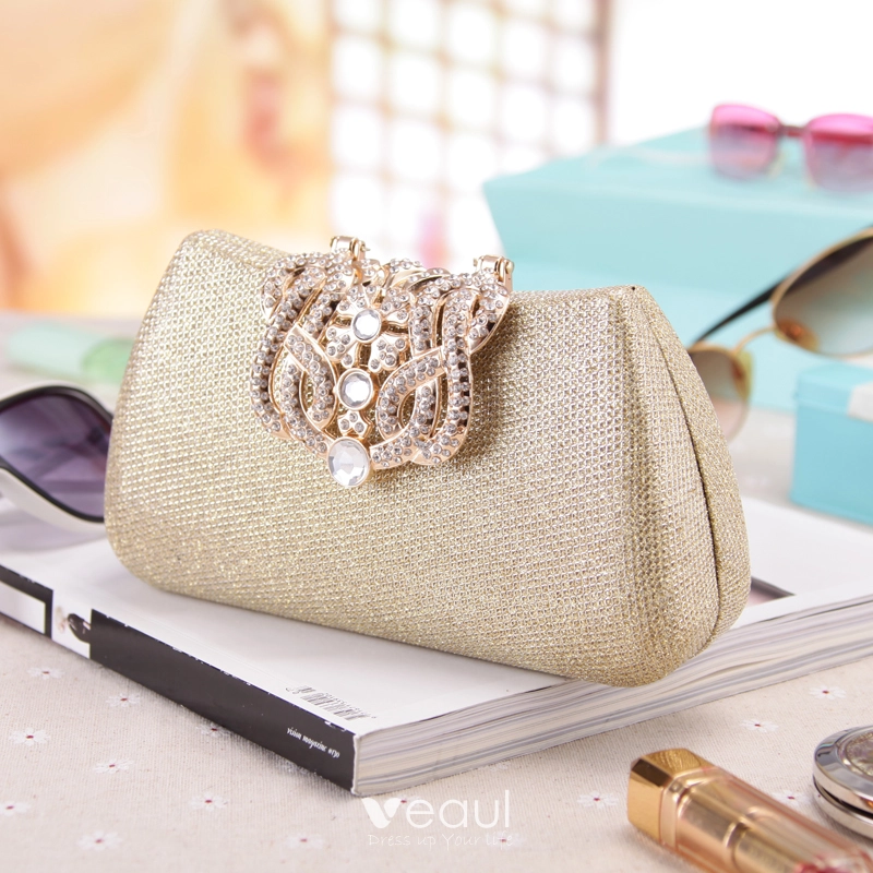 Gold hot sale rhinestone clutch