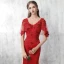 Chic / Beautiful Red Evening Dresses  2017 Trumpet / Mermaid V-Neck 1/2 Sleeves Appliques Lace Pearl Beading Sweep Train Backless Formal Dresses
