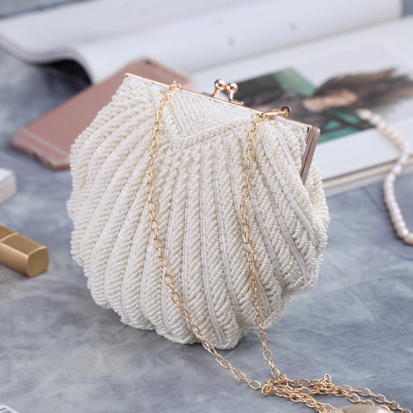 Luxury / Gorgeous White Beading Pearl Metal Clutch Bags 2018