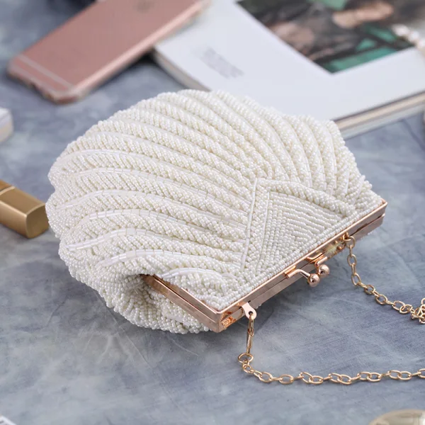 Luxury / Gorgeous White Beading Pearl Metal Clutch Bags 2018