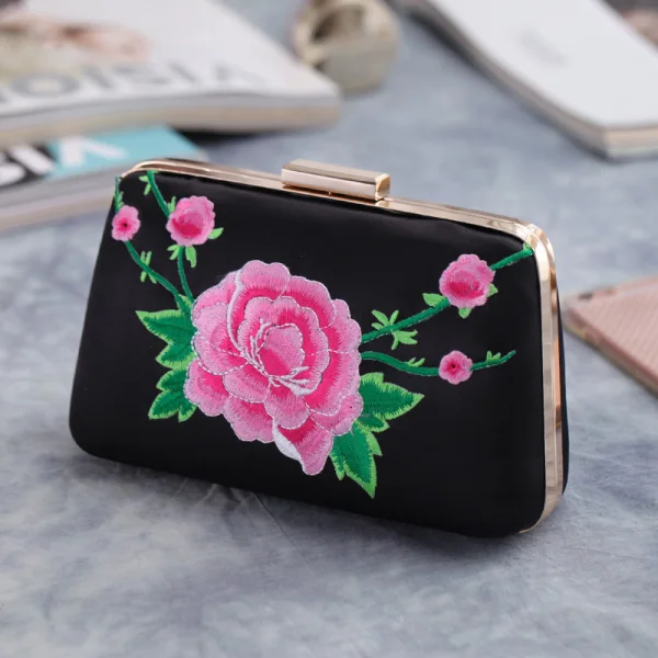 Kinesisk Stil Mörk Marinblå Broderade Blomma Metall Kuvertväska 2018