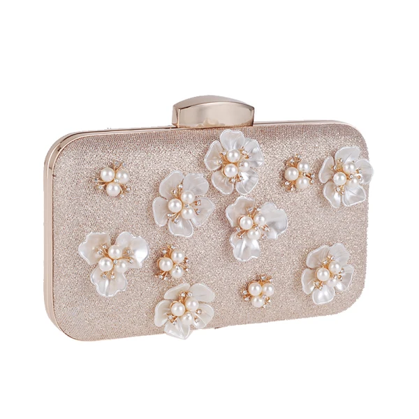 Chic / Belle Argenté Fleur Perle Faux Diamant Glitter Métal Pochette 2018