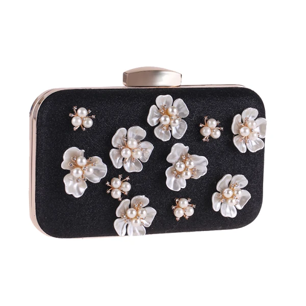 Chic / Belle Argenté Fleur Perle Faux Diamant Glitter Métal Pochette 2018