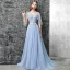 Chic / Belle Bleu Ciel Robe De Soirée 2017 Princesse V-Cou 1/2 Manches Appliques Fleur Perlage Paillettes Tribunal Train Volants Dos Nu Robe De Ceremonie