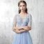 Chic / Belle Bleu Ciel Robe De Soirée 2017 Princesse V-Cou 1/2 Manches Appliques Fleur Perlage Paillettes Tribunal Train Volants Dos Nu Robe De Ceremonie
