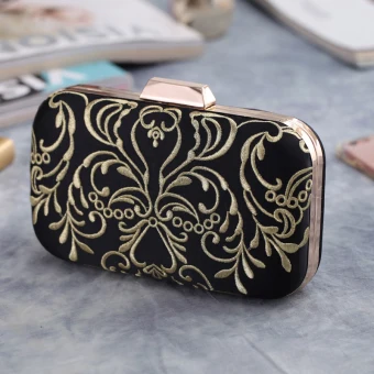 Vintage Retro Black Embroidered Metal Clutch Bags 2018