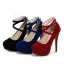 Fashion Red Evening Party Cocktail Party Pumps 2023 Waterproof Ankle Strap 14 cm Stiletto Heels Round Toe Pumps High Heels