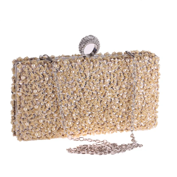 Lyx Svarta Pärla Beading Paljetter Rhinestone Metall Kuvertväska 2018