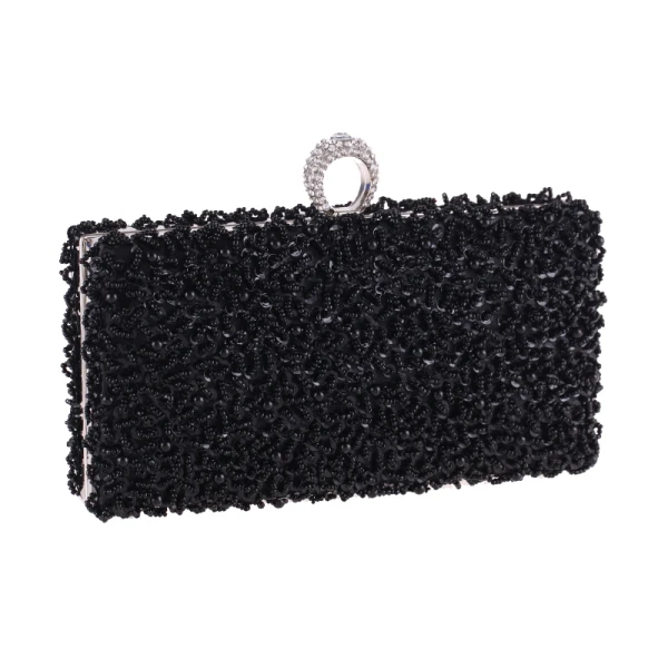 Lyx Svarta Pärla Beading Paljetter Rhinestone Metall Kuvertväska 2018