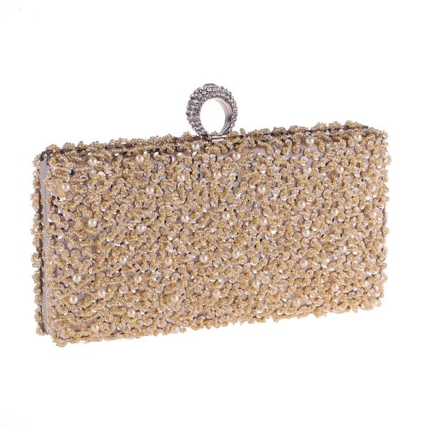 Lyx Svarta Pärla Beading Paljetter Rhinestone Metall Kuvertväska 2018